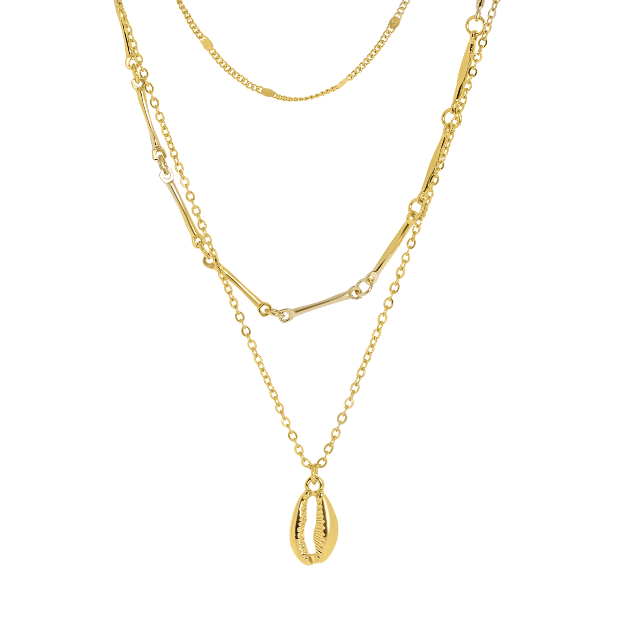 Goudkleurige byoux ketting multi met schelp