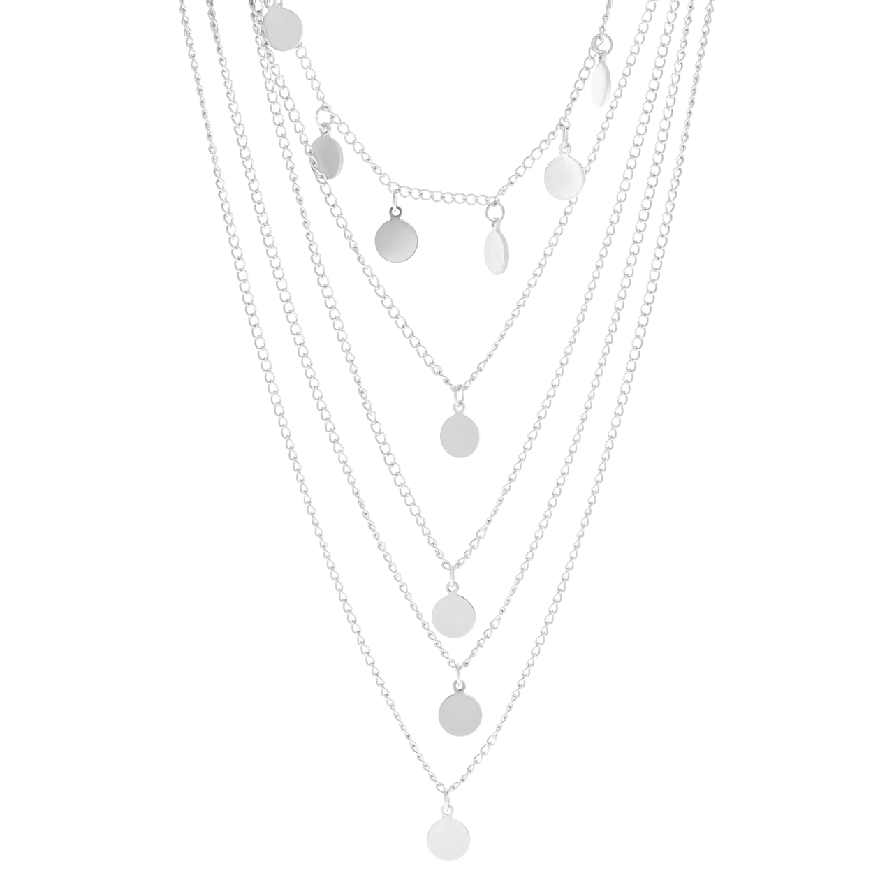 Zilverkleurige byoux ketting multi met muntjes