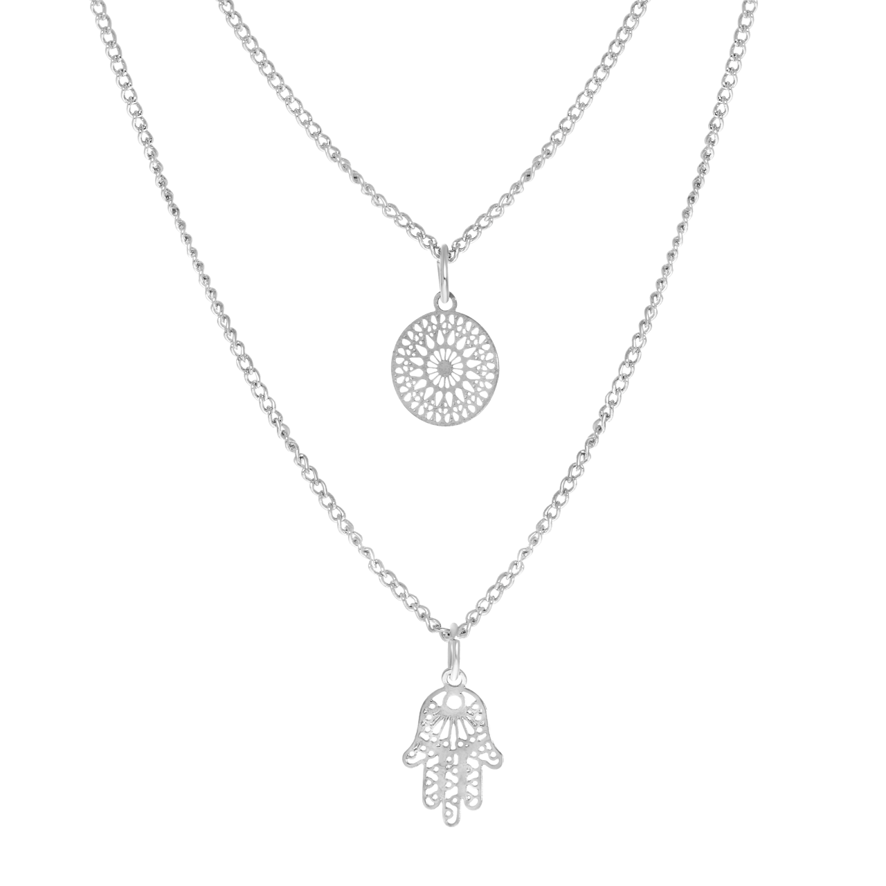 Zilverkleurige byoux multi ketting met hangers