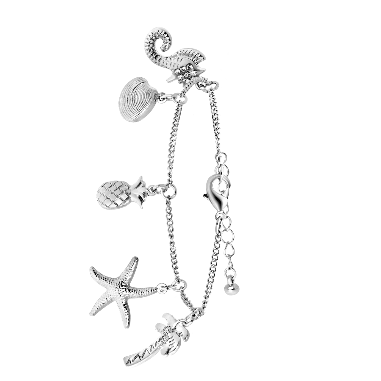Bijoux zilverkleurige bedelarmband met zeedieren voor dames