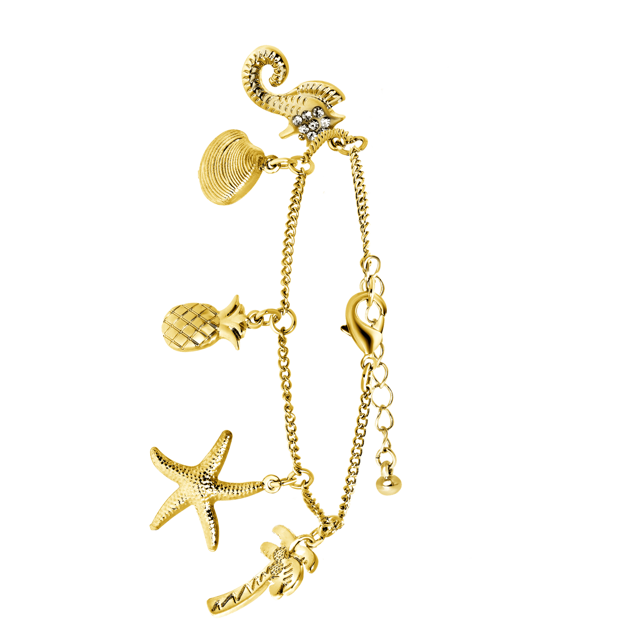 Goudkleurige byoux bedelarmband met zeedieren