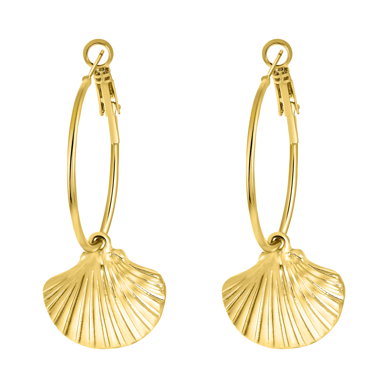 Goudkleurige byoux oorbellen met bedel schelp