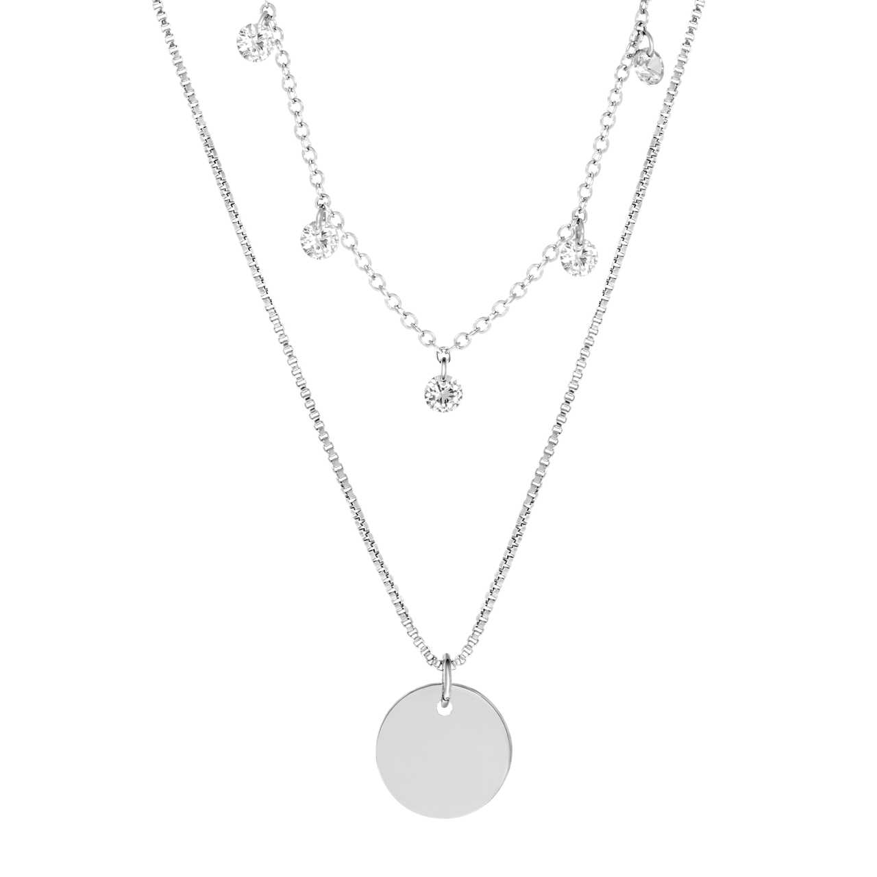 Zilverkleurige multi byoux ketting met zirkonia
