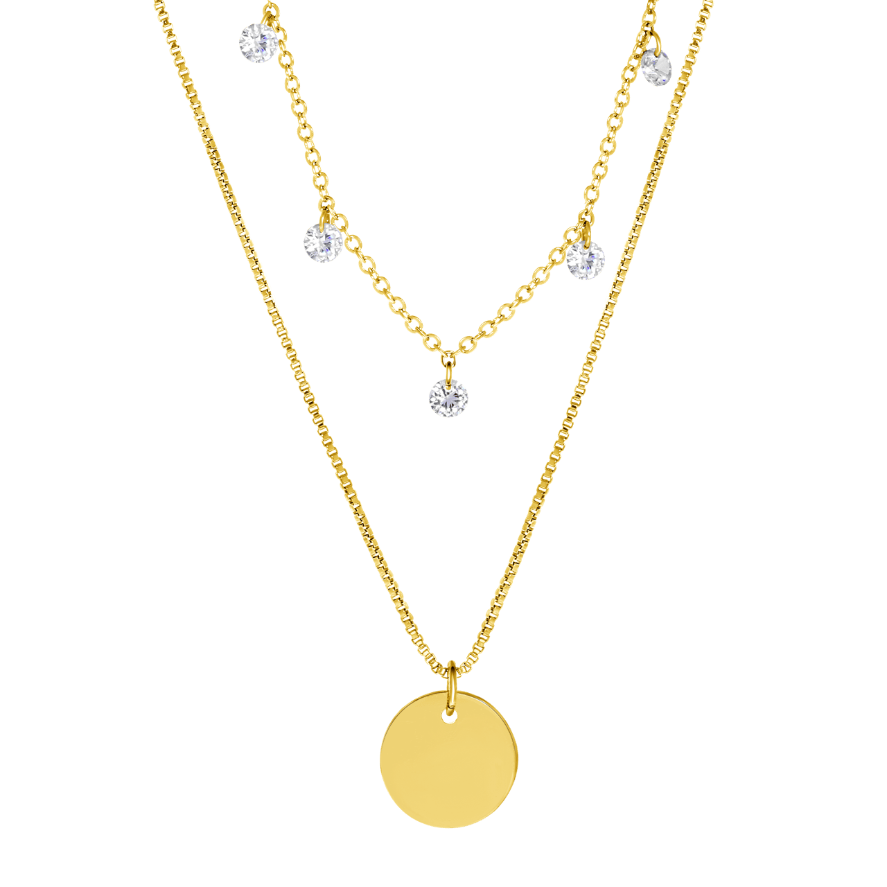 Bijoux goudkleurige ketting met hanger munt met zirkonia voor dames