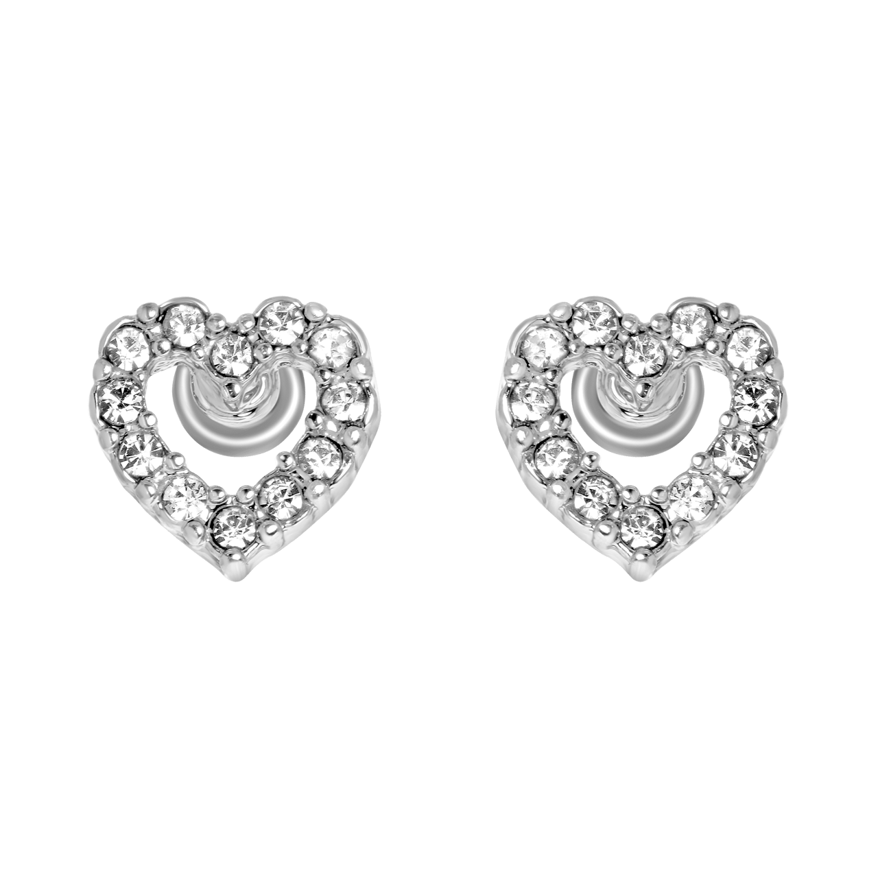 Zilverkleurige byoux oorbellen hart met strass