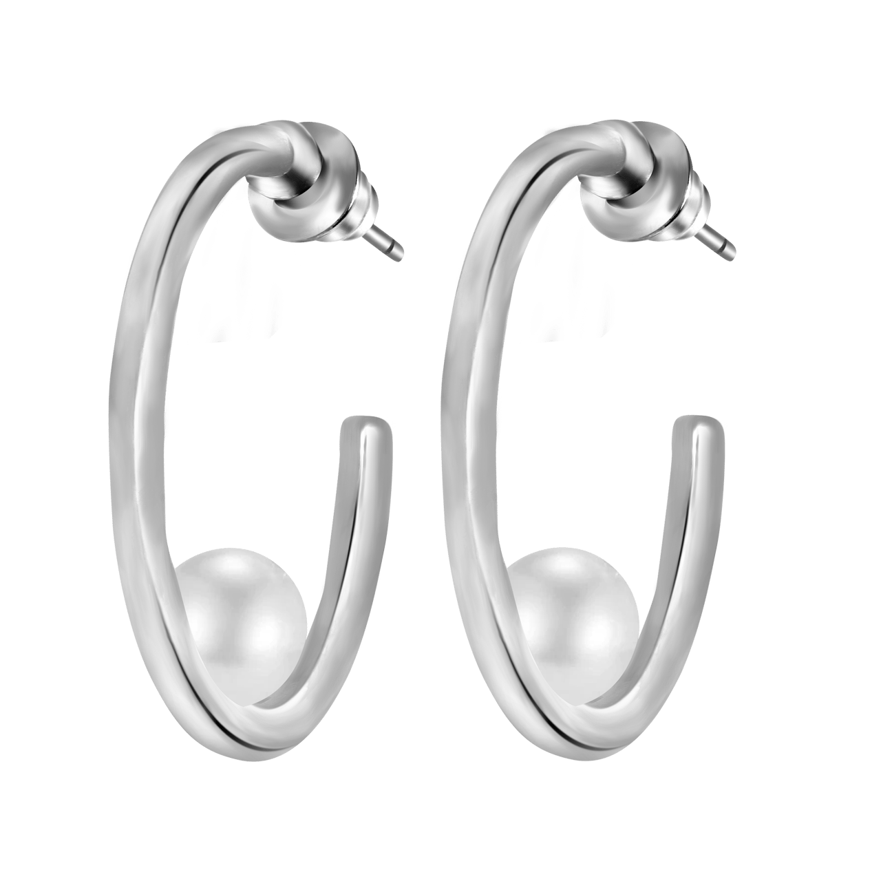 Zilverkleurige byoux oorbellen met imitatie parel