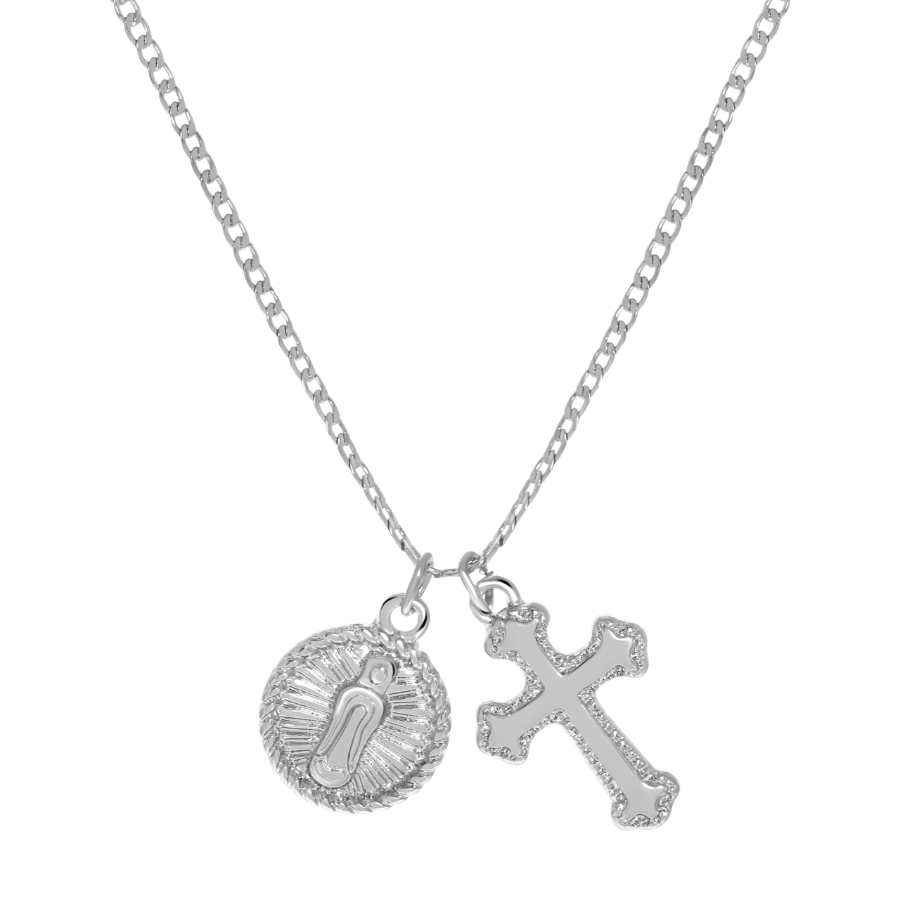 Zilverkleurige byoux ketting kruisje en muntje