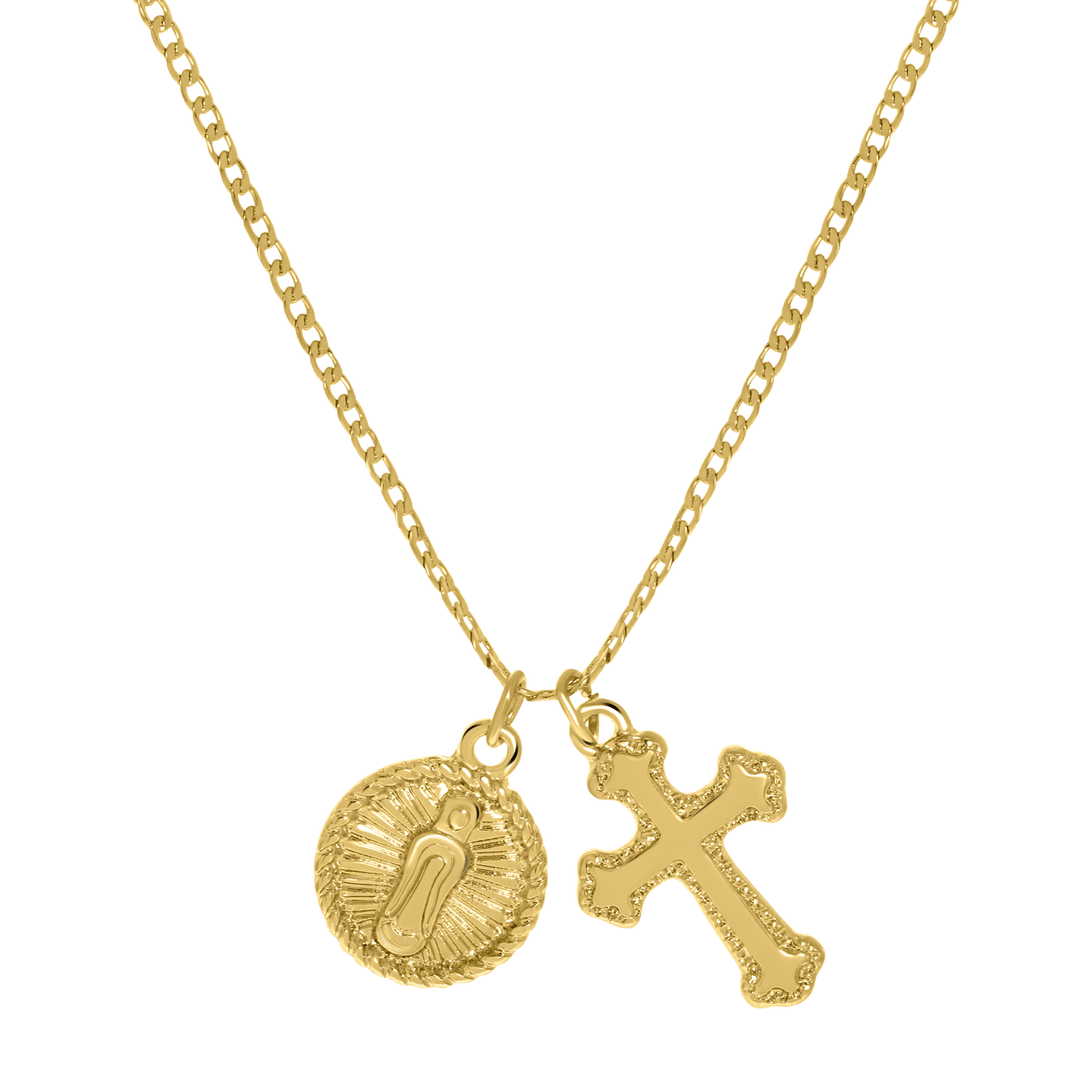 Goudkleurige byoux ketting kruisje en muntje
