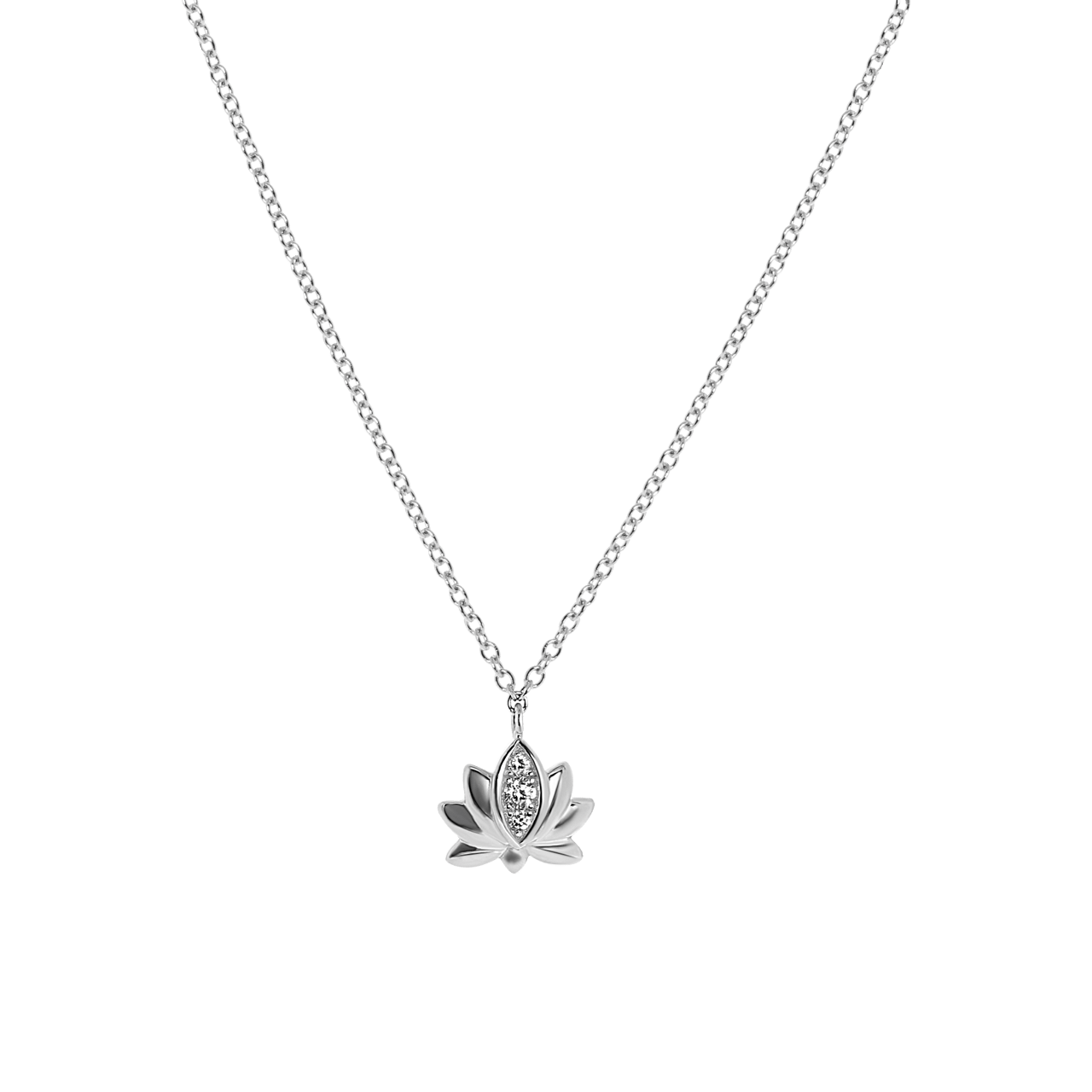 Zilveren ketting&hanger lotus met zirkonia voor dames