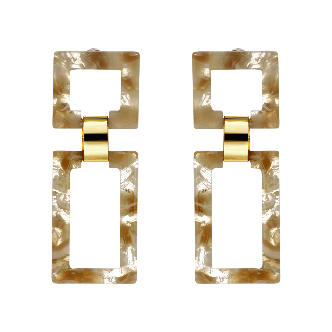 Byoux oorbellen rechthoek beige