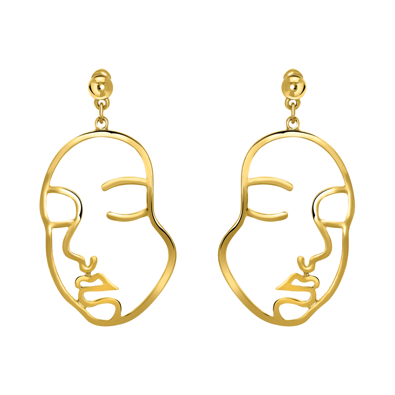 Goudkleurige byoux oorbellen gezicht