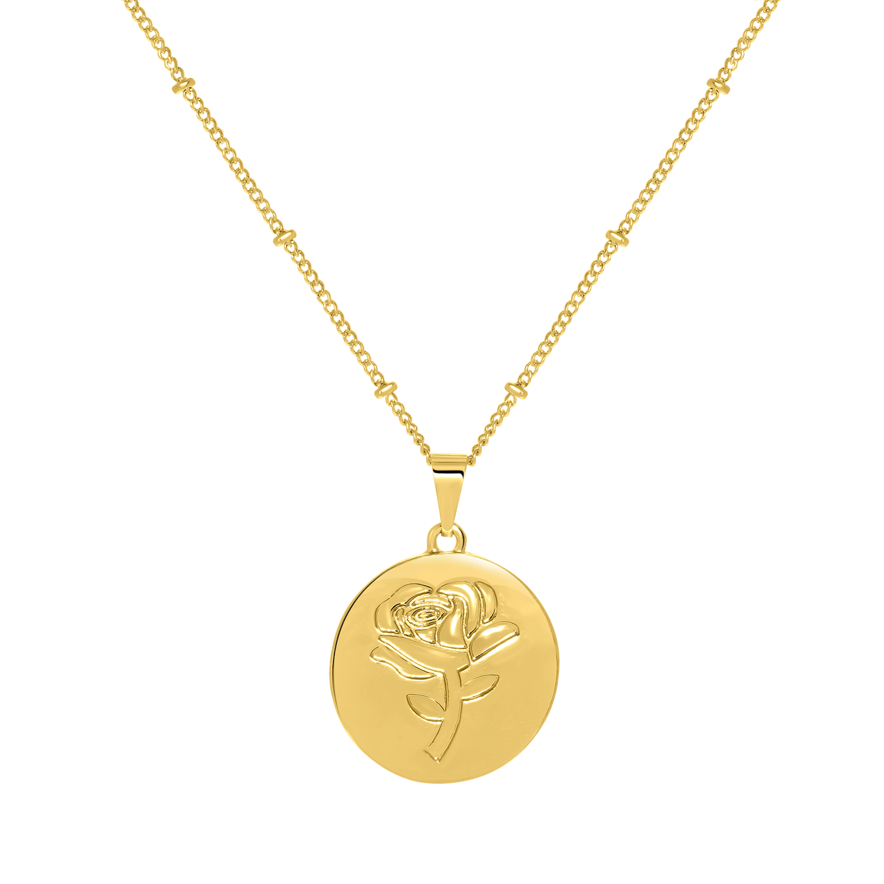 Goudkleurige byoux ketting met munt roos