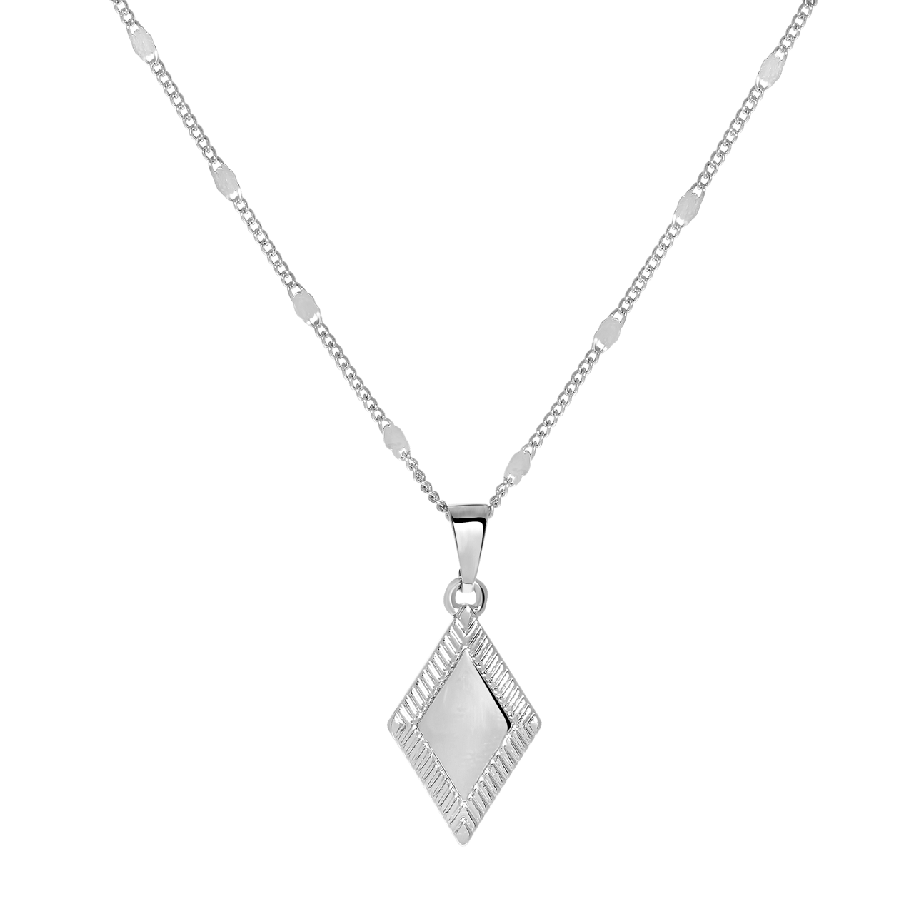 Zilverkleurige byoux ketting hanger ruit