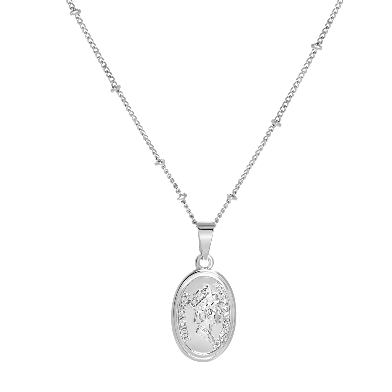 Bijoux zilverkleurige ketting met hanger munt voor dames