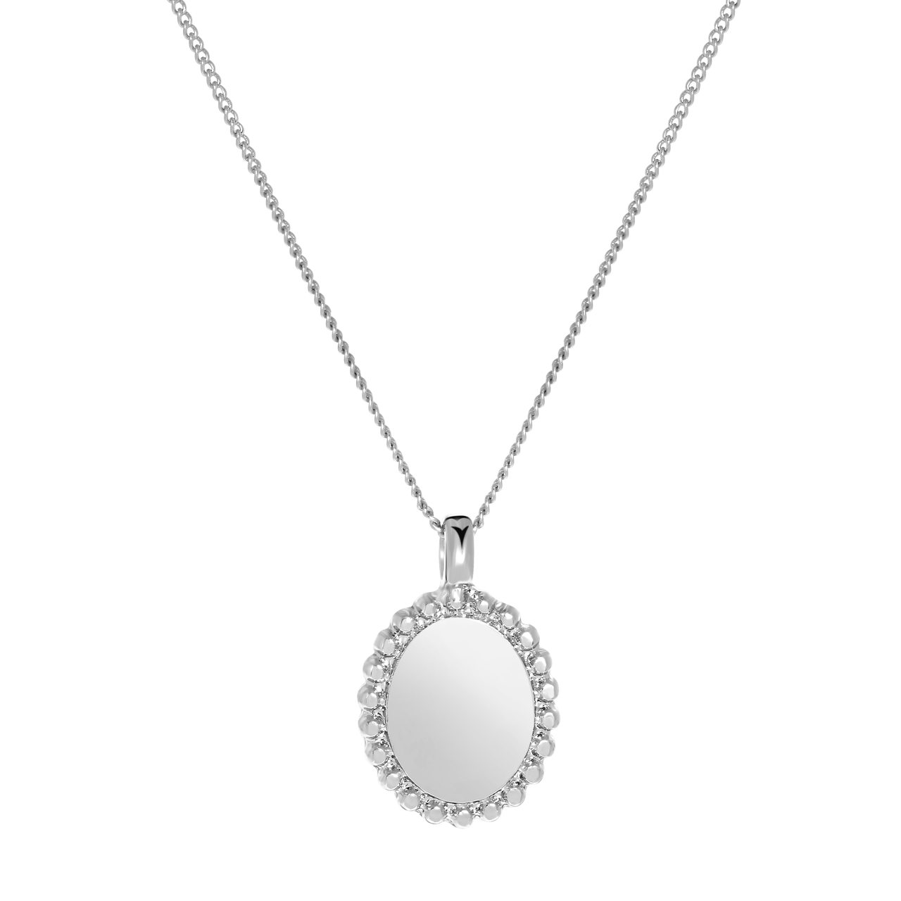 Zilverkleurige byoux ketting met ovale munt