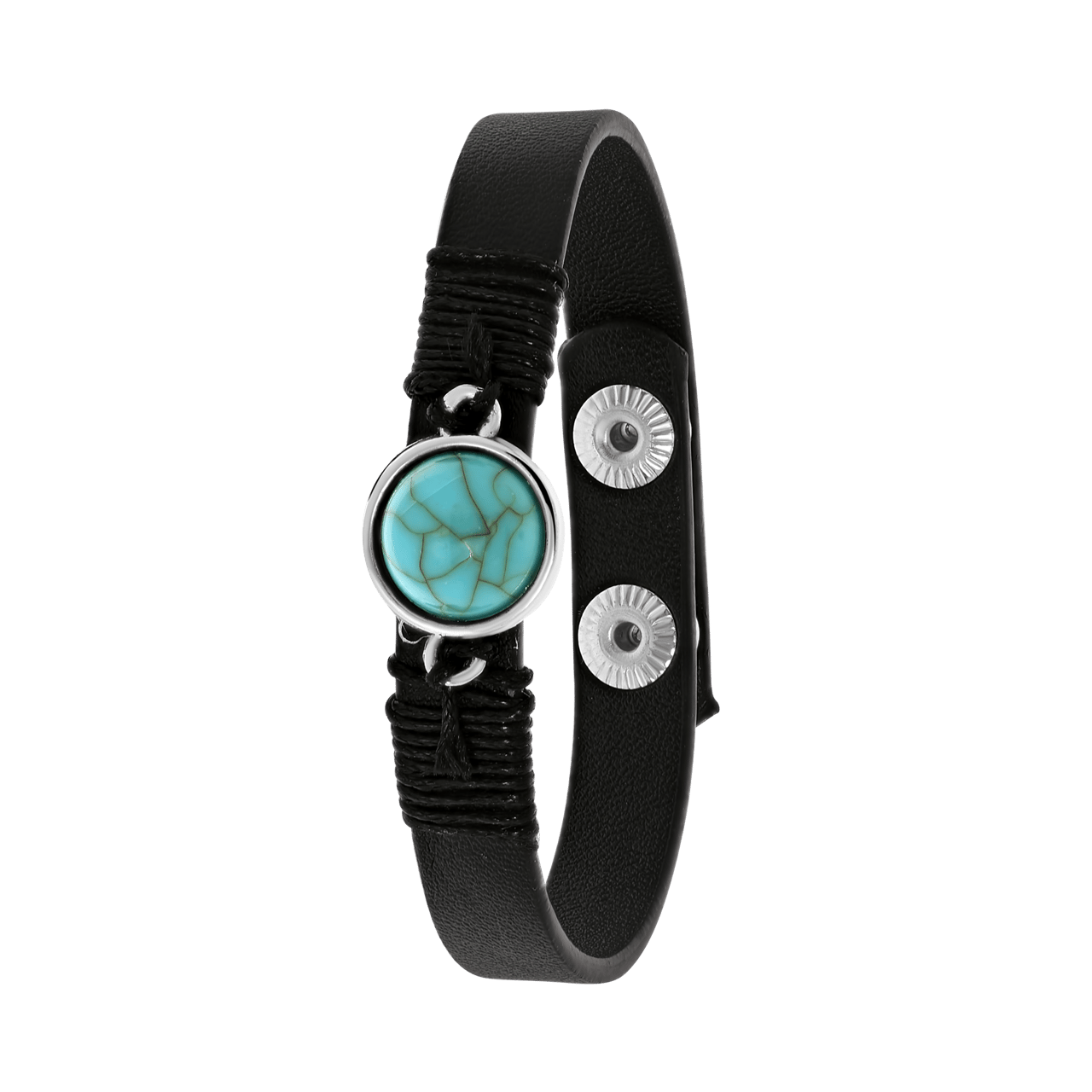 Zwarte byoux armband met blauwe steen