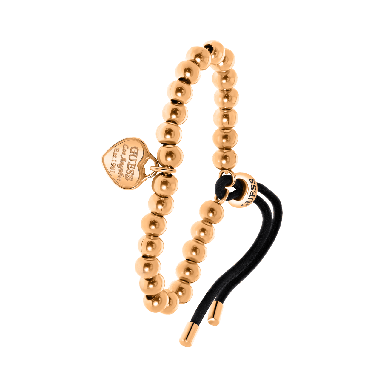 Guess stalen roséplated kralenarmband met hanger hart voor dames