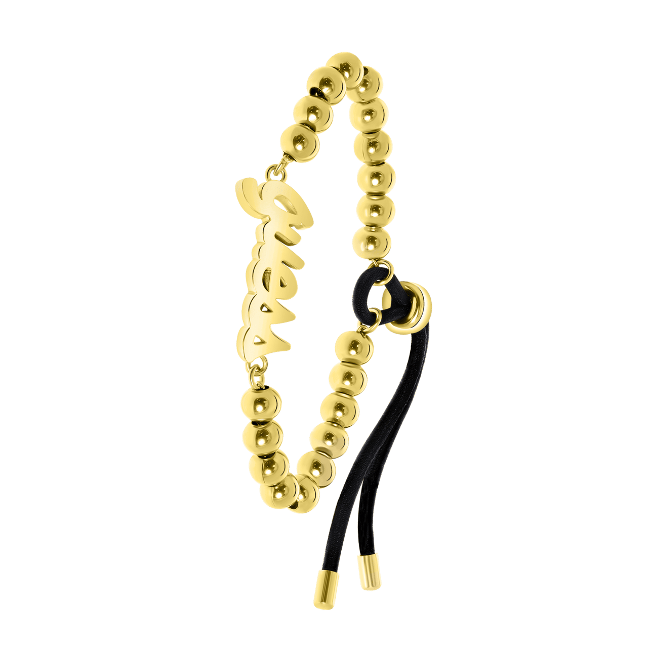 Guess stalen goldplated kralenarmband met letterhanger voor dames