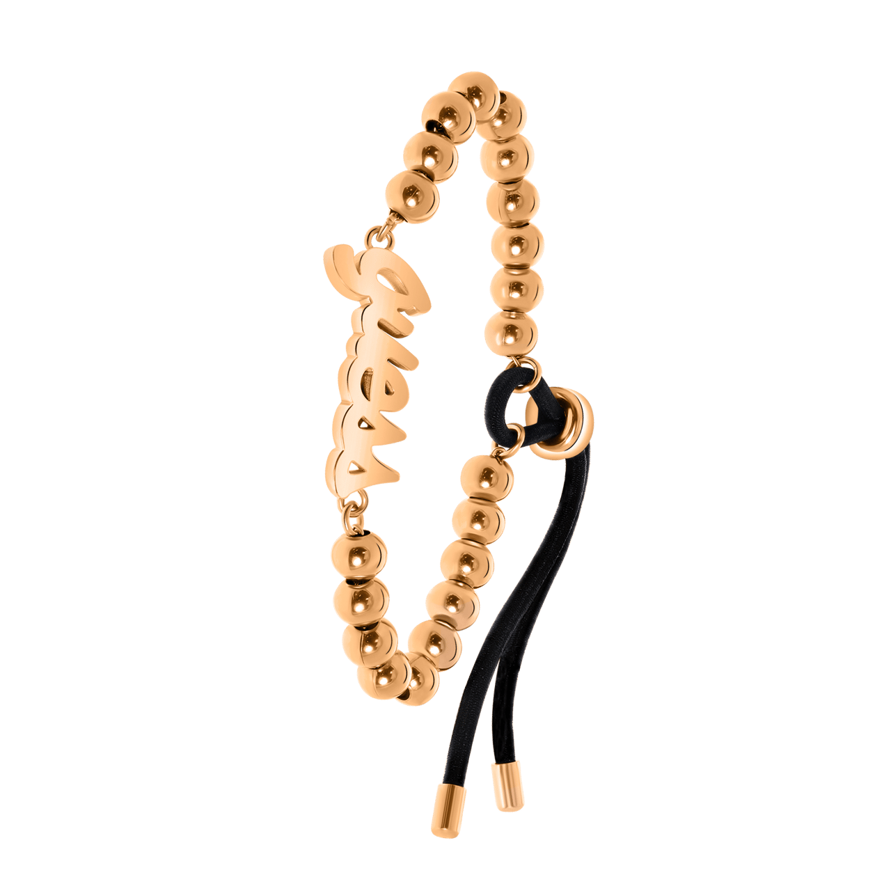 Guess stalen roséplated kralenarmband met letterhanger voor dames