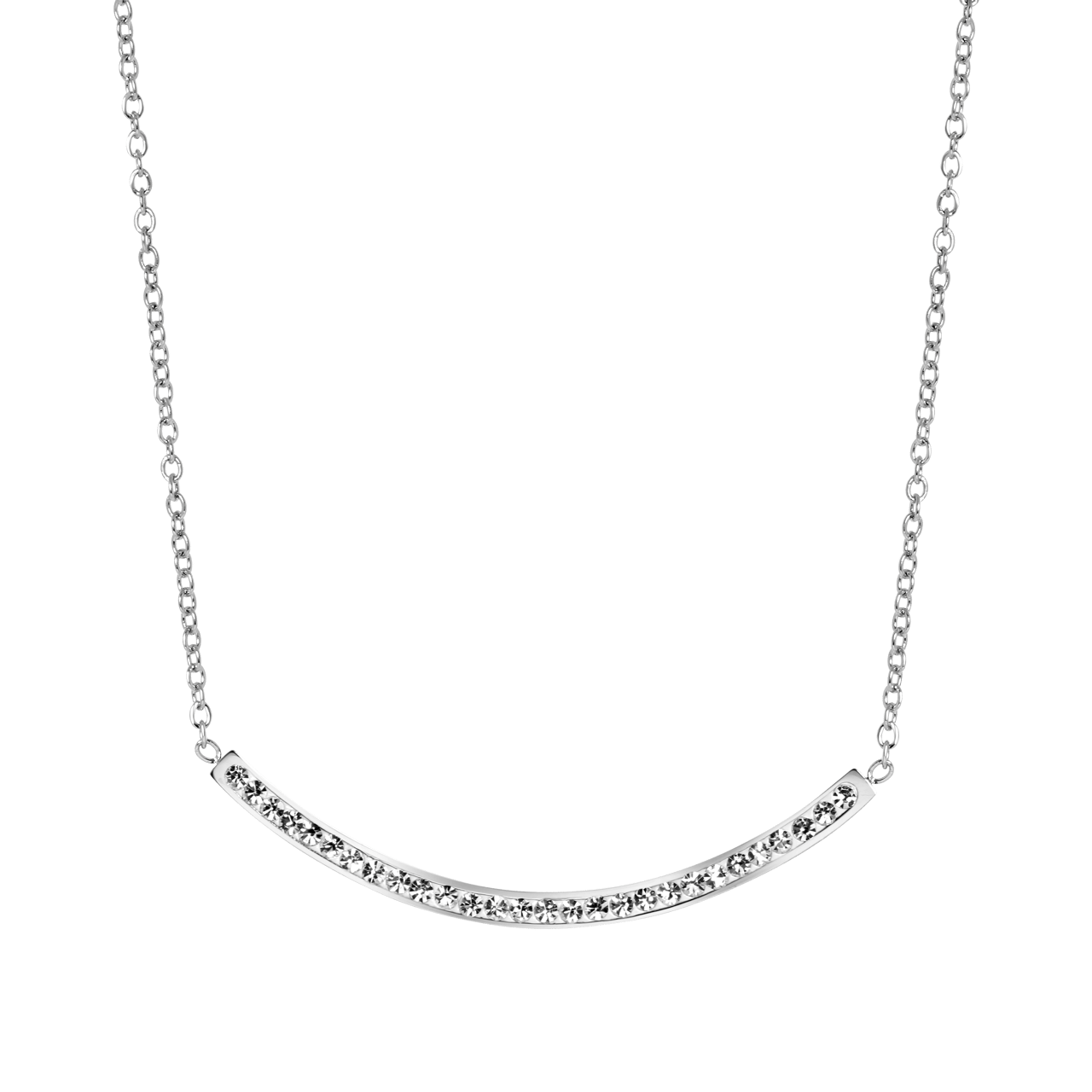 Stalen ketting curved bar met kristal