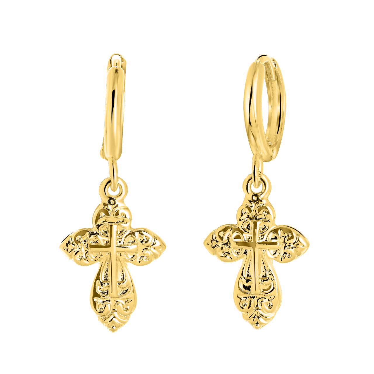 Goudkleurige byoux oorbellen met kruis