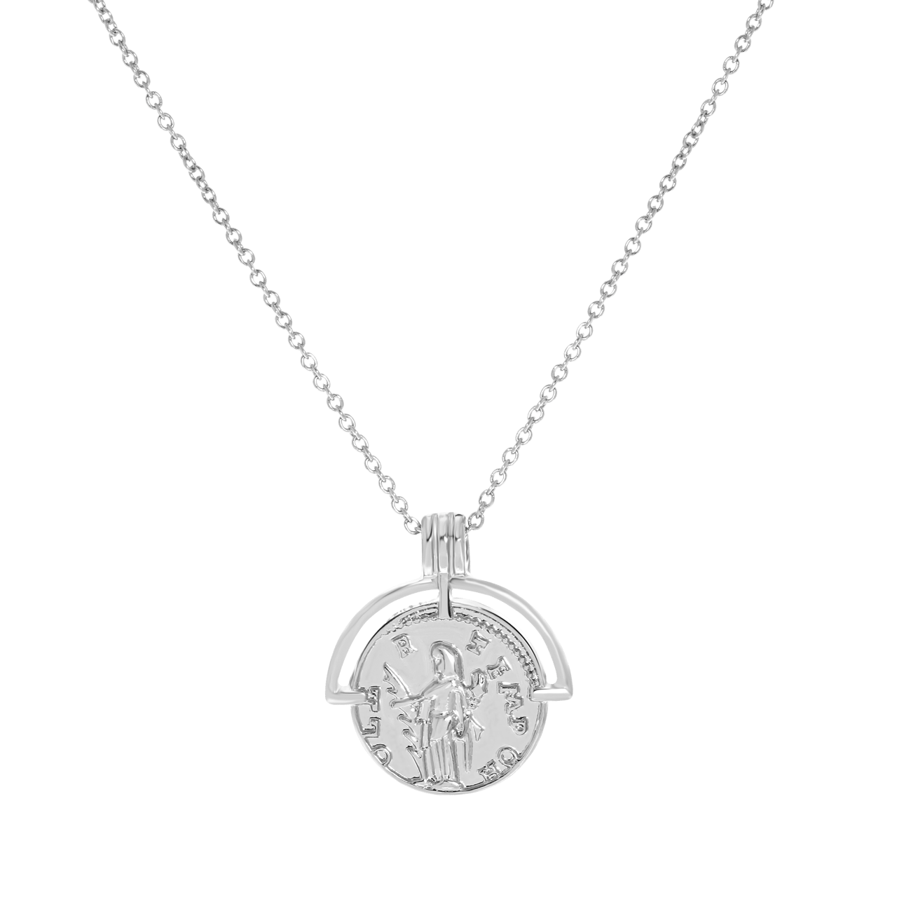 Zilverkleurige byoux ketting met hanger munt