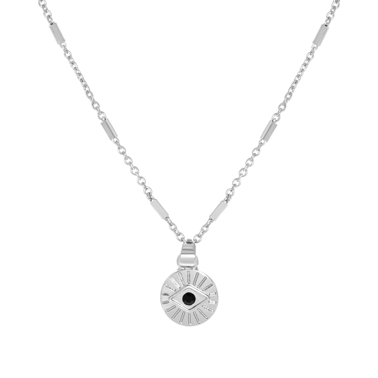 Zilverkleurige byoux ketting met hanger oog
