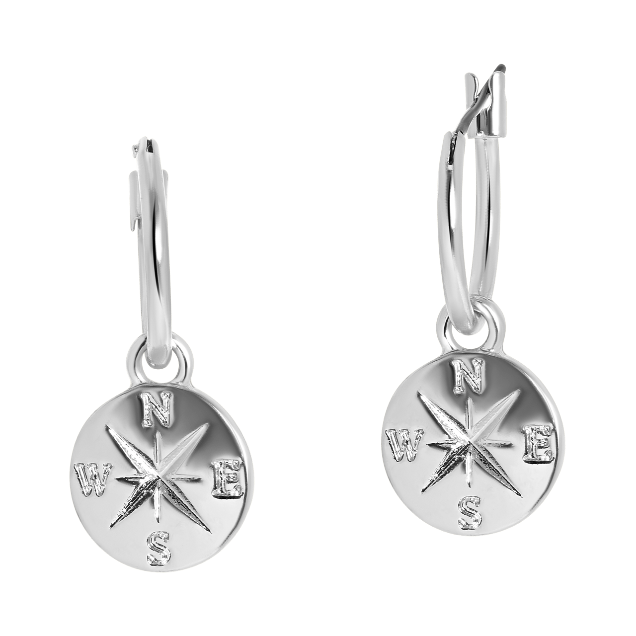 Zilverkleurige byoux oorbellen met hanger kompas