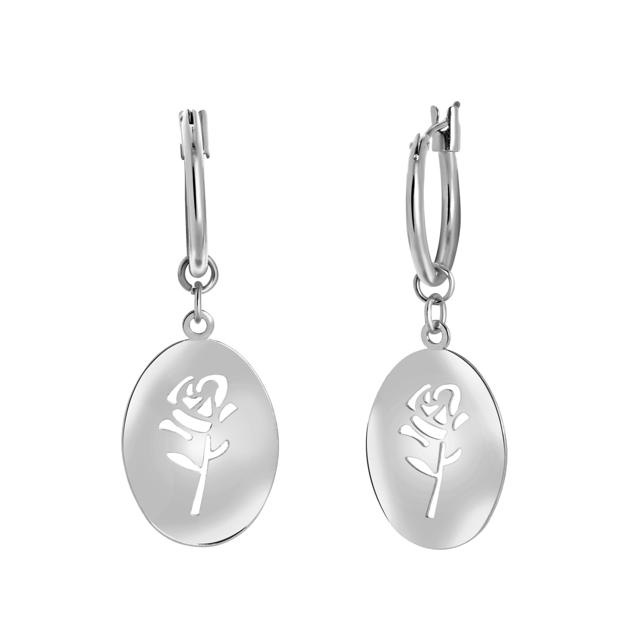 Zilverkleurige byoux oorbellen met hanger roos