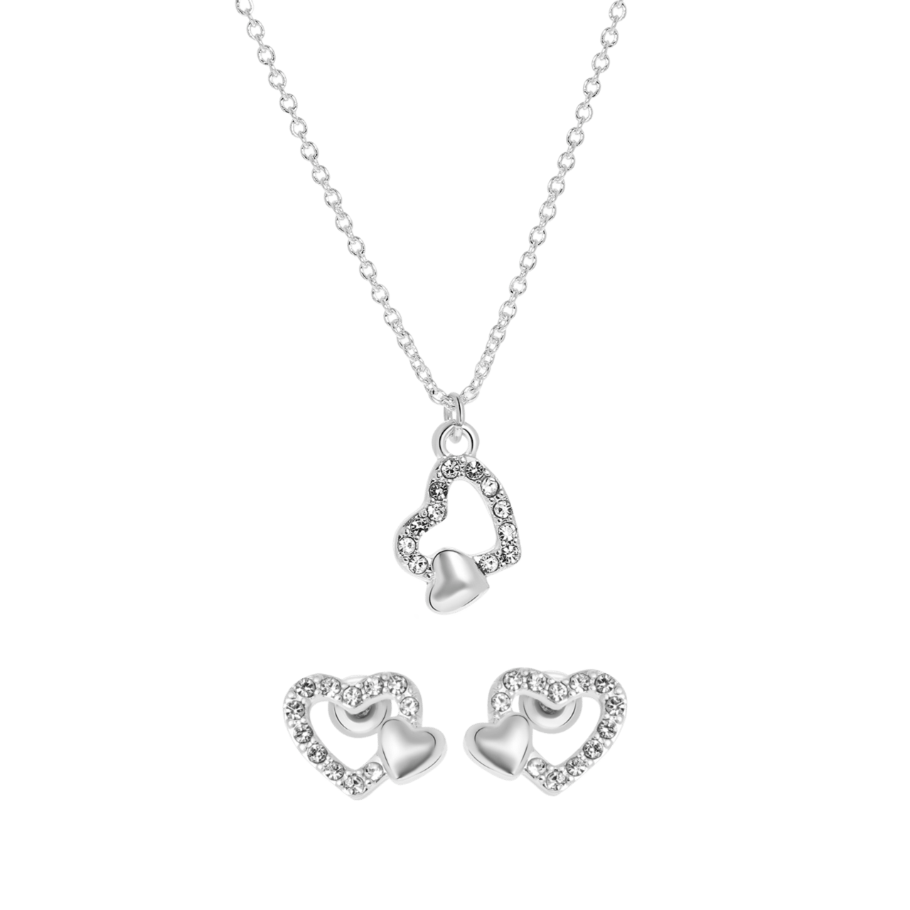 Bijoux zilverkleurige sieradenset hart voor dames
