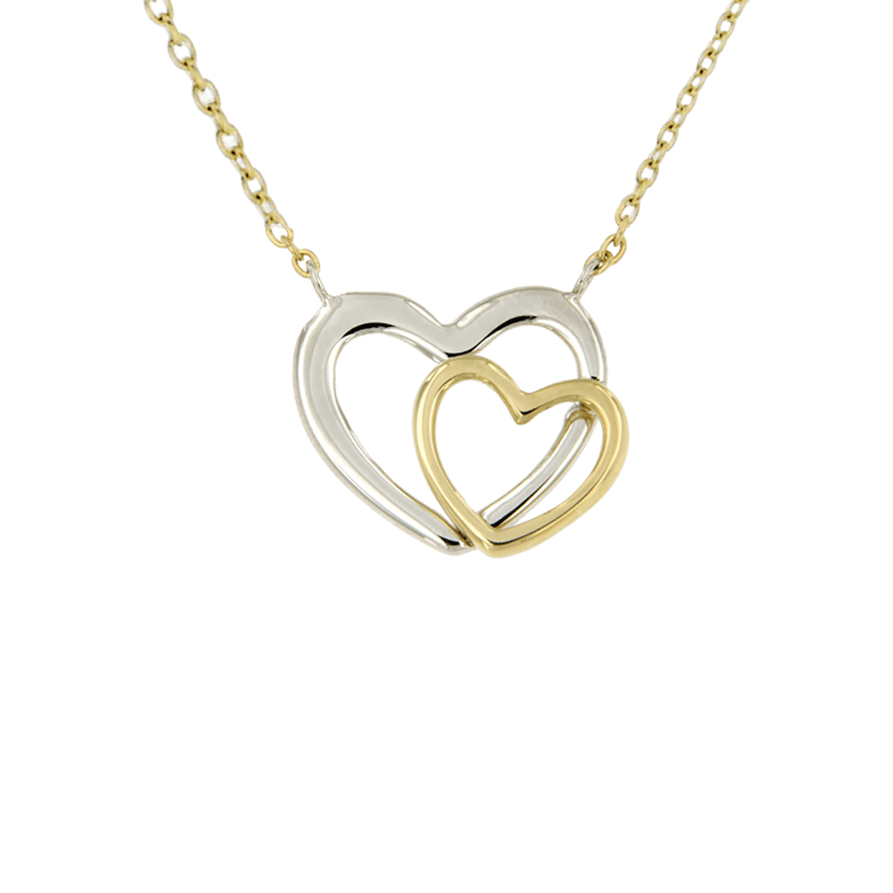 14 Karaat bicolor ketting met hanger dubbel hart