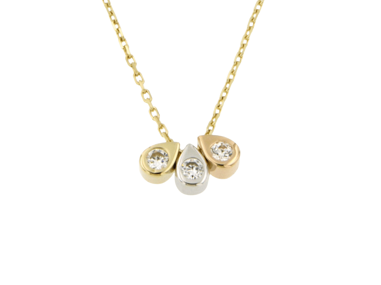 14K tricolor ketting hanger 3 druppels zirkonia