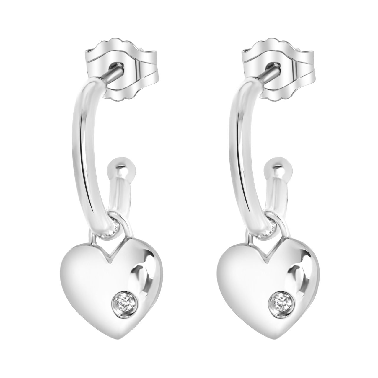 Ohrringe, 925 Silber, Herz mit Zirkonia