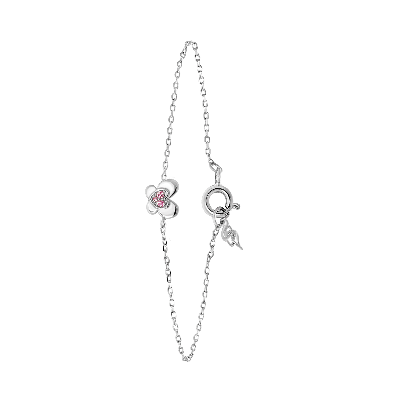 Kinderarmband aus 925 Silber, Schmetterling mit rosafarbenem Zirkonia