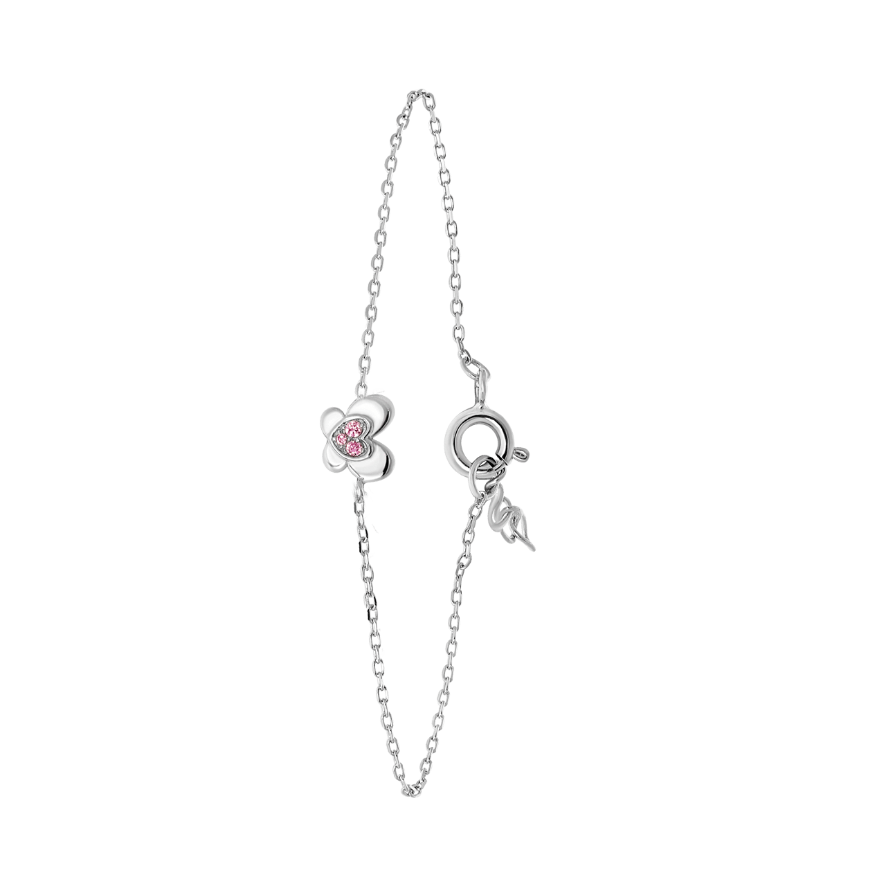 Zilveren kinderarmband vlinder met roze zirkonia