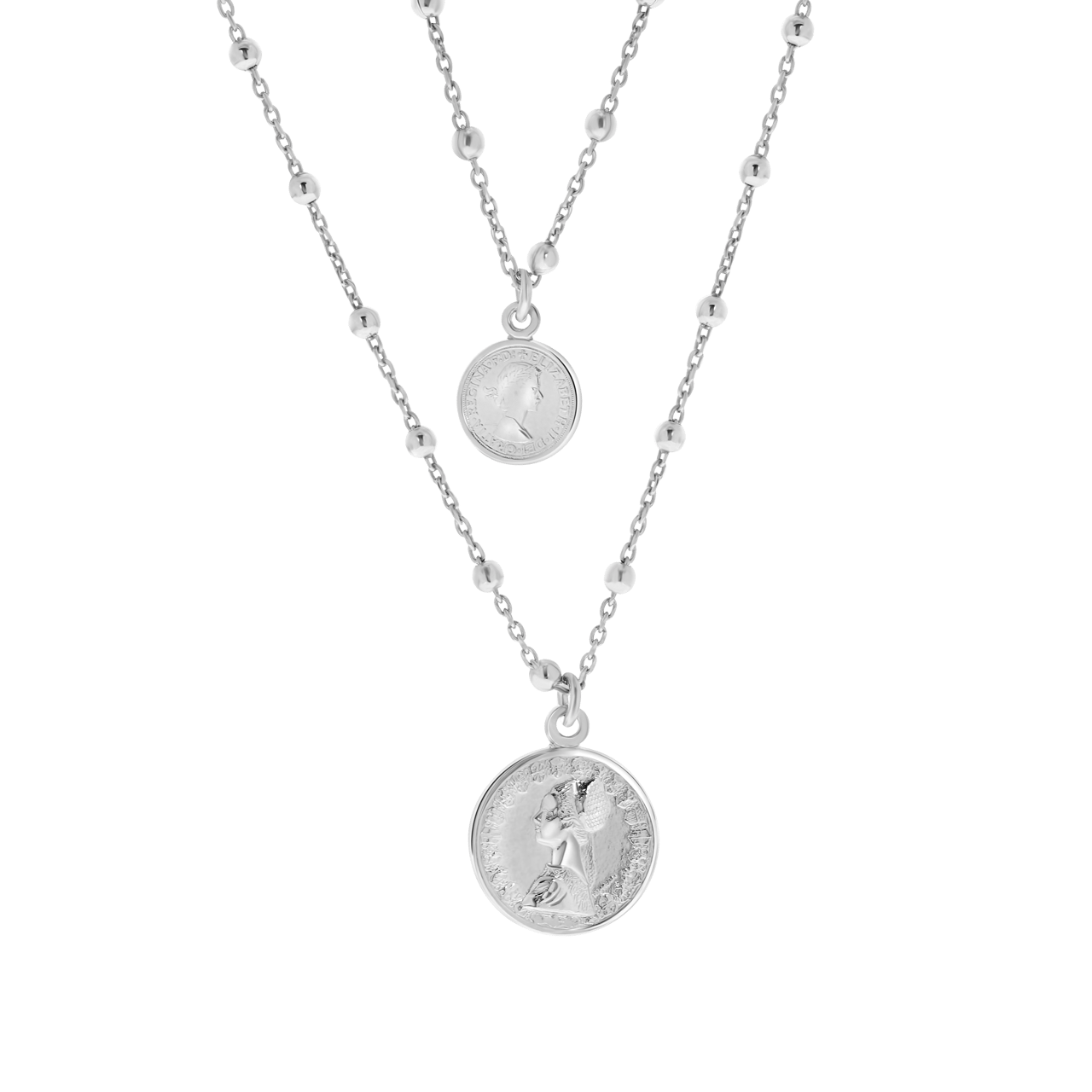 Gerecycleerd zilveren ketting 2laags met munten
