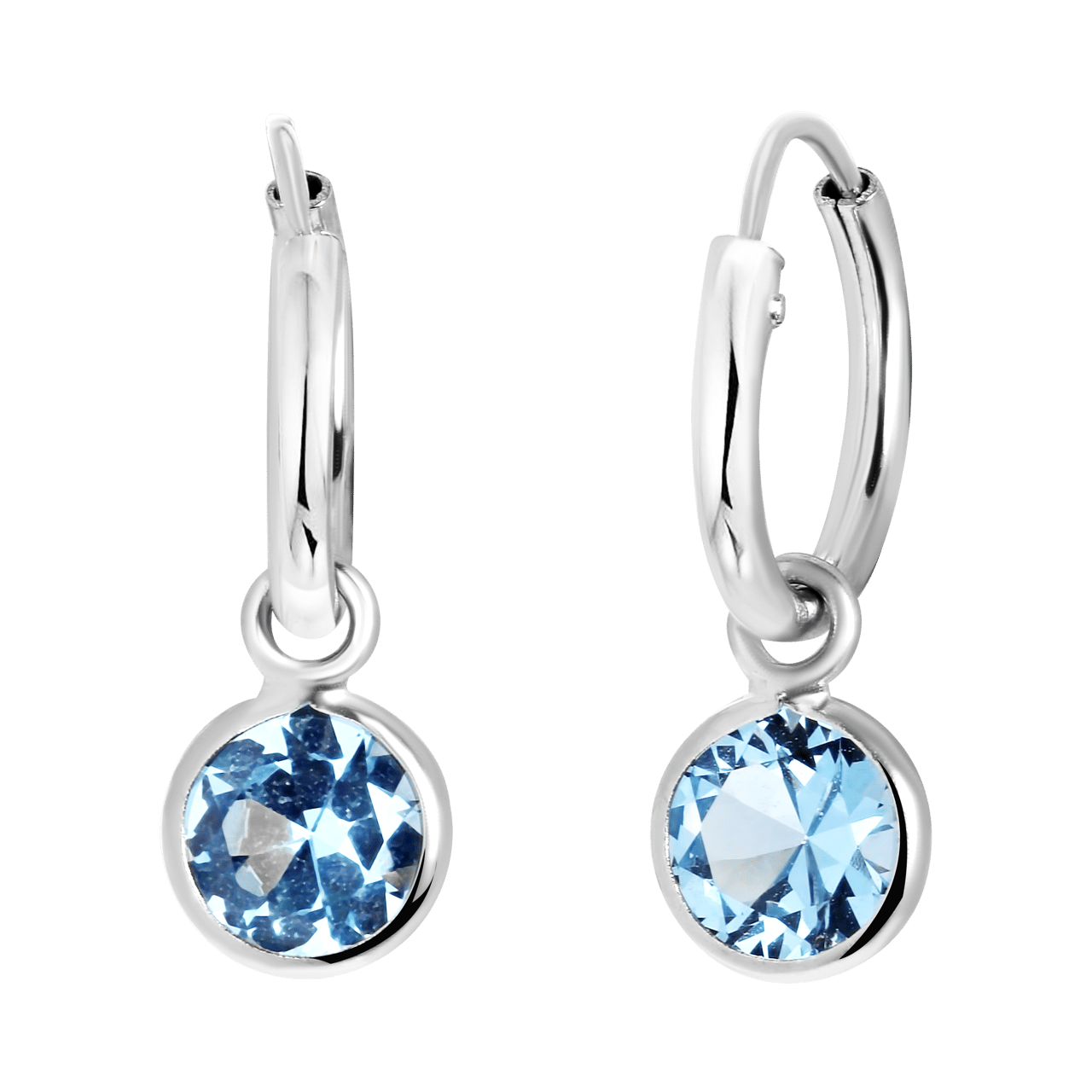 Kinderohrringe aus 925 Silber, rund mit blauem Zirkonia