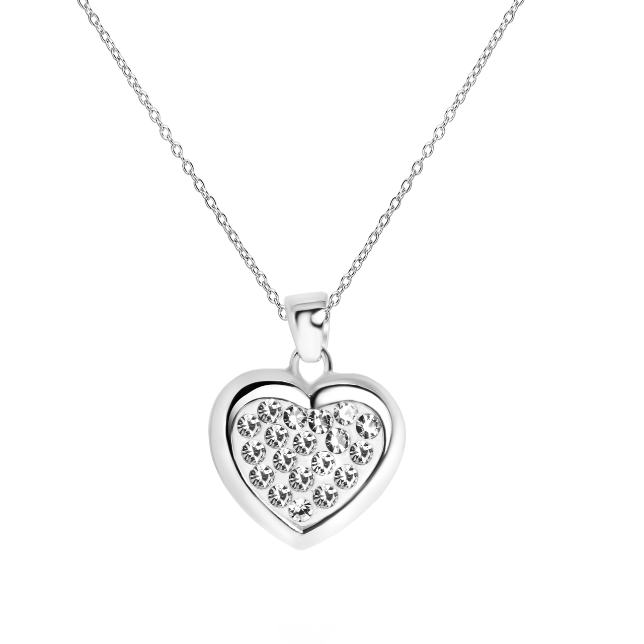 Zilveren ketting&hanger hart met kristal