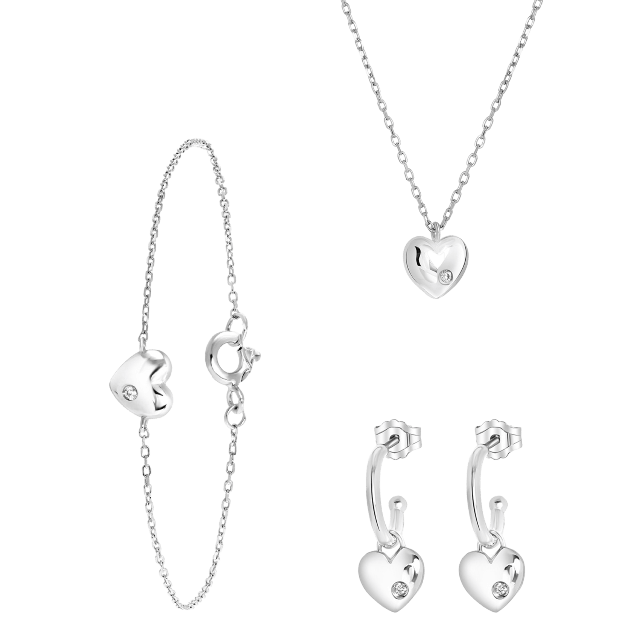 Schmuckset, 925 Silber, Herz mit Zirkonia
