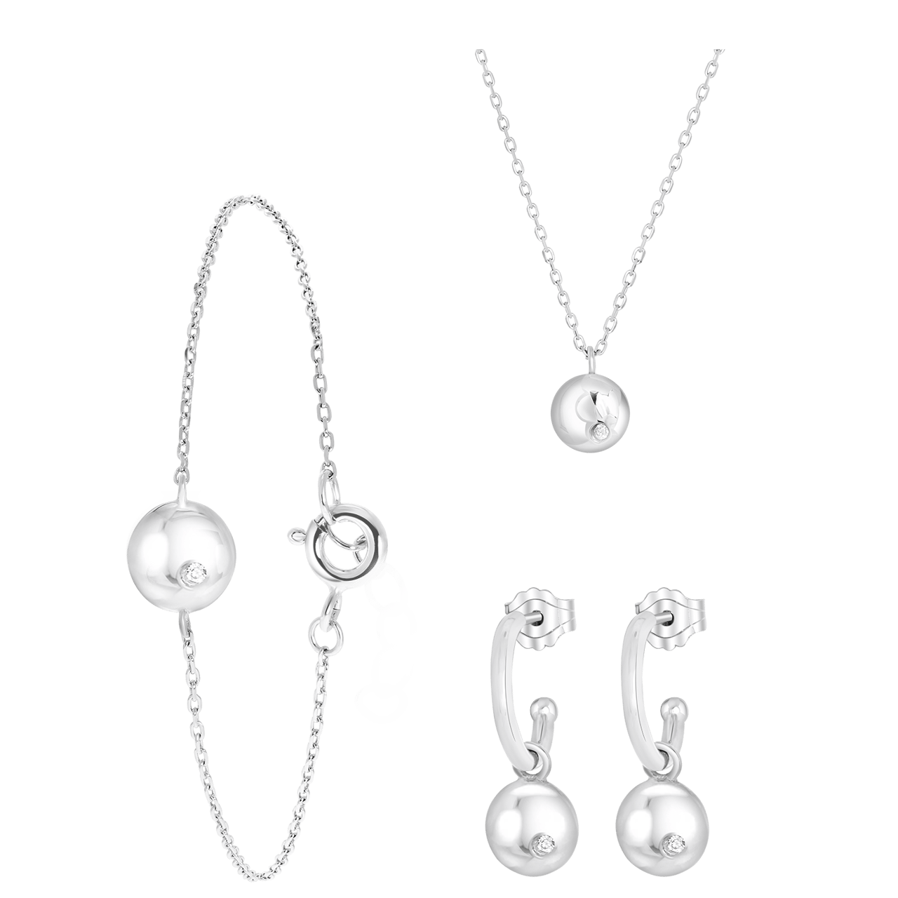 Zilveren set rond met zirkonia