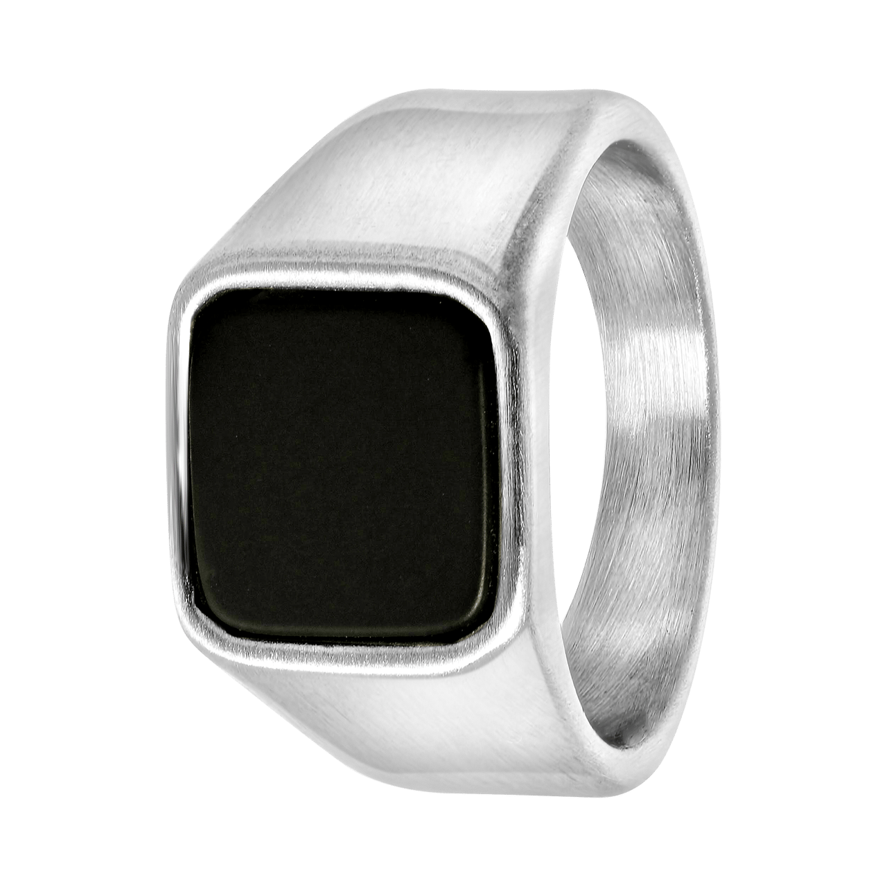 Gerecycleerd stainless steel heren zegelring met black agate