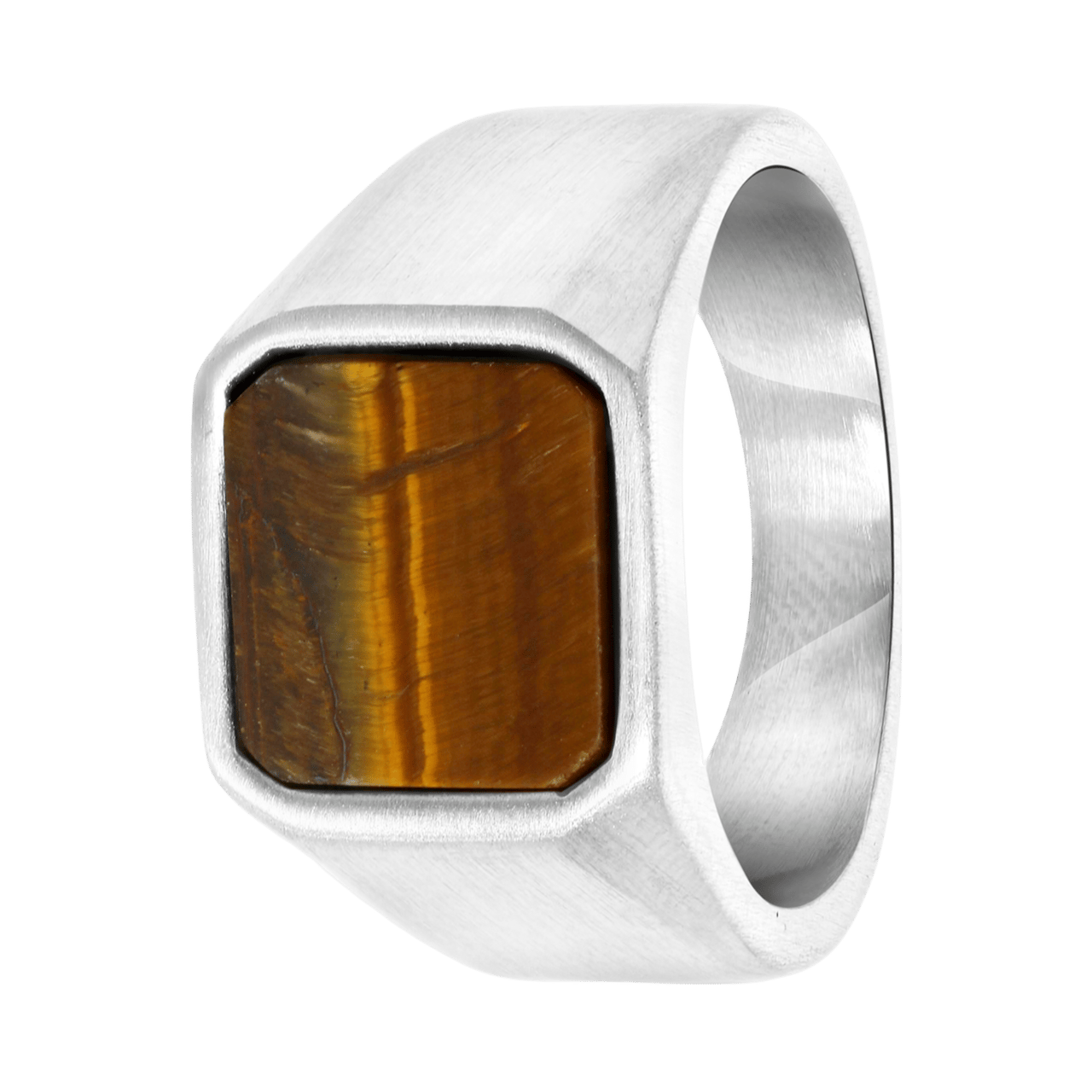 Gerecycled stainless steel heren zegelring met tiger eye
