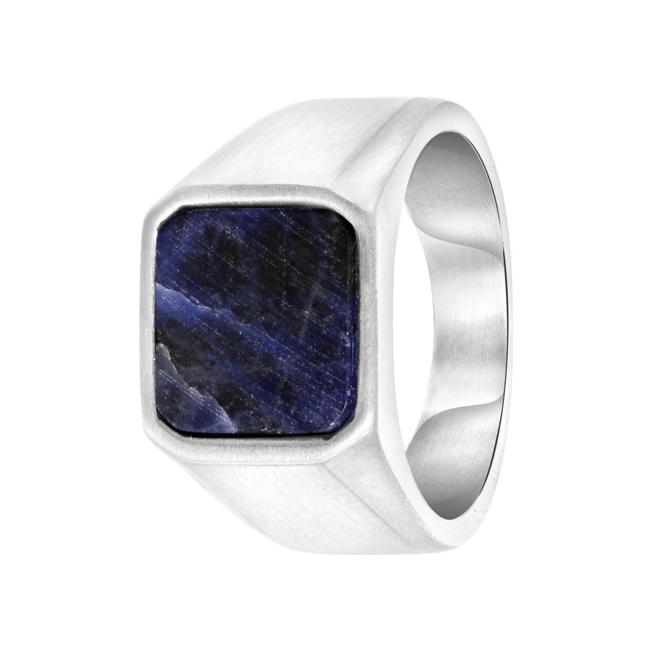 Gerecycled stainless steel heren zegelring met sodalite