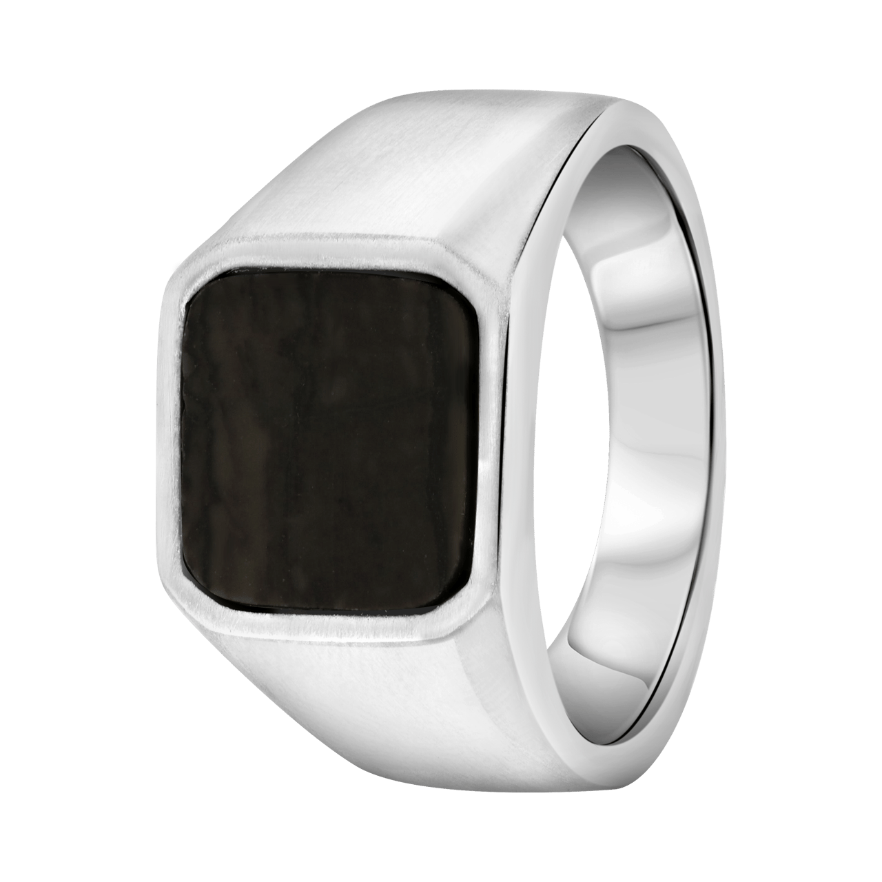 Gerecycled stainless steel heren zegelring met meshy grey