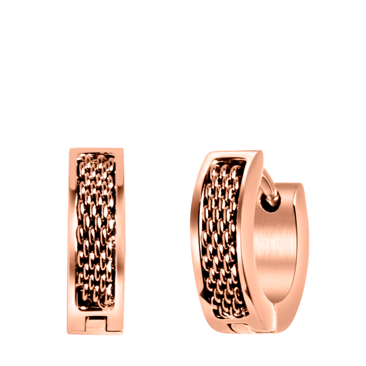 Gerecycleerd stainless steel oorbellen roseplated mesh