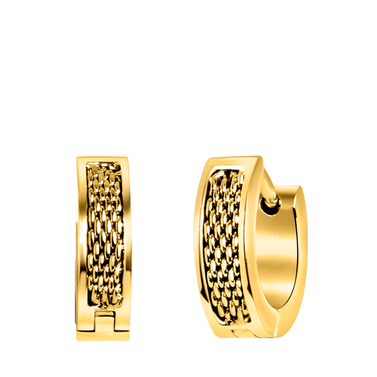 Donna mae gerecycled stainless steel goldplated oorringen mesh voor dames