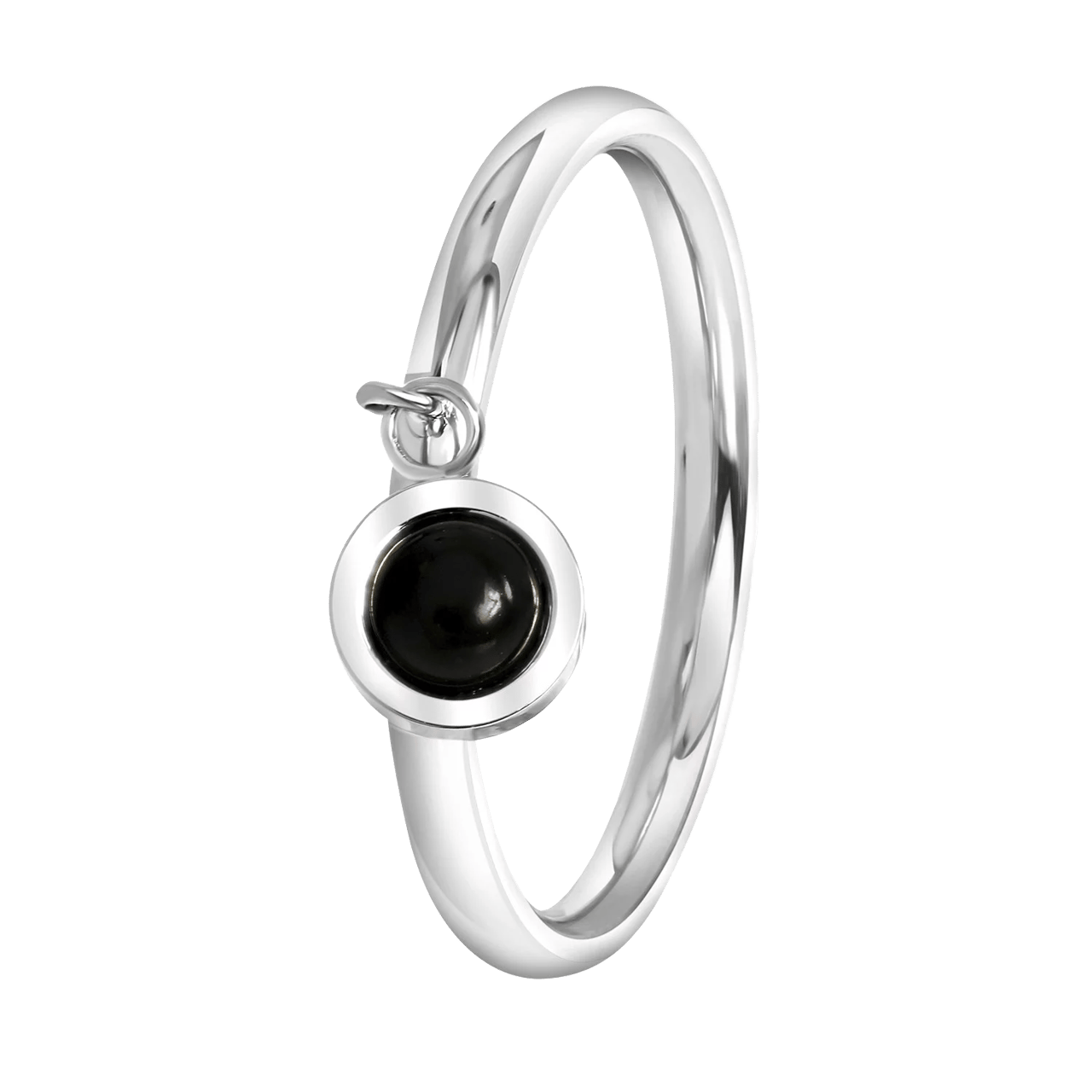 Gerecycleerd stainless steel ring met hanger black agate