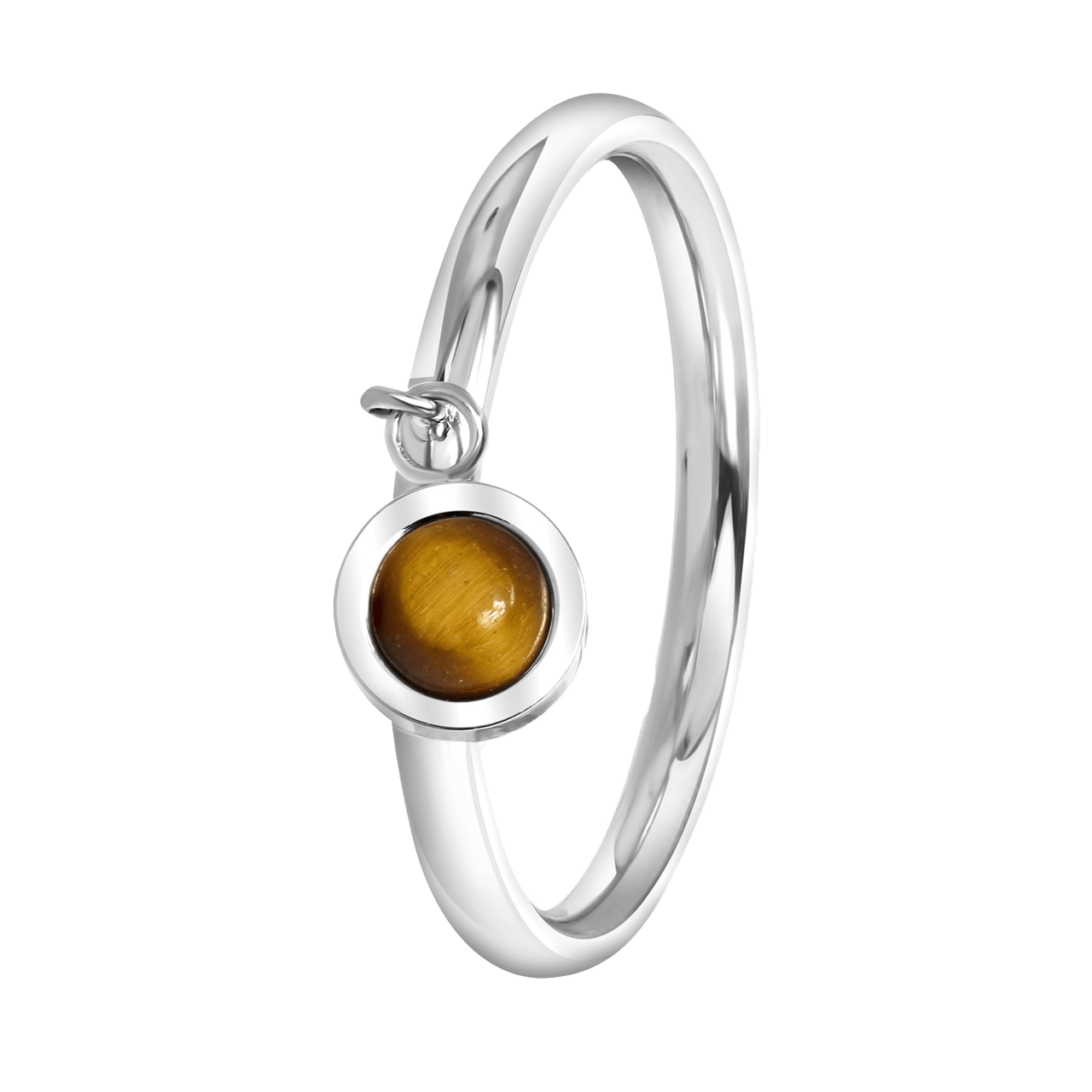 Gerecycled stainless steel ring met hanger tiger eye