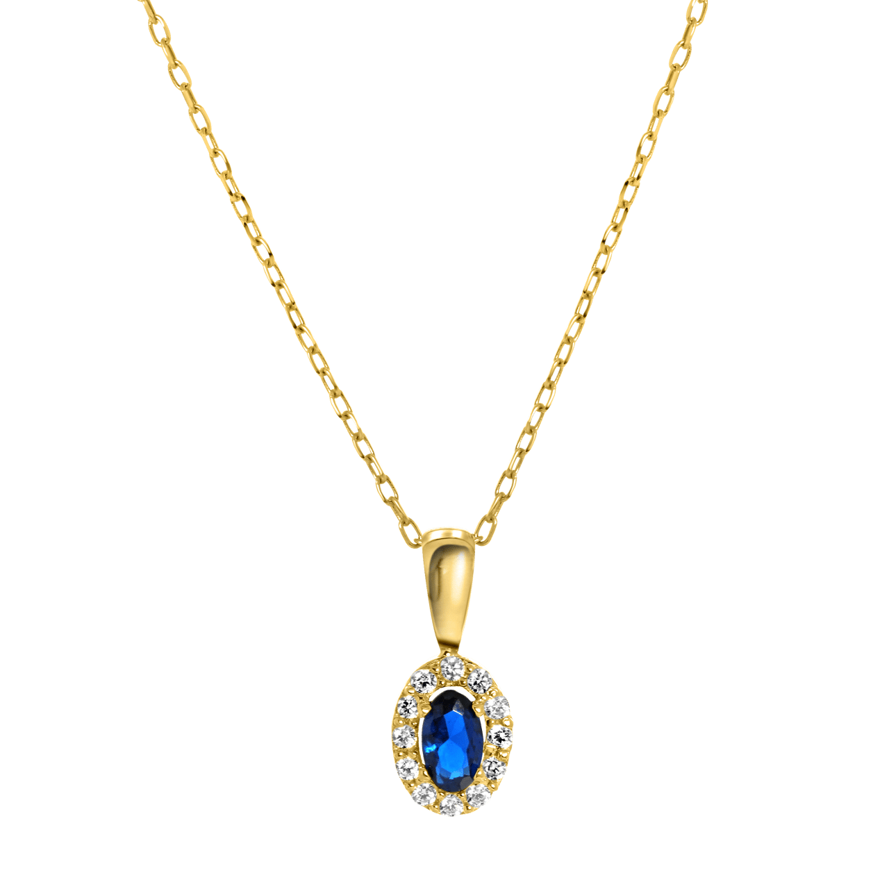 Halskette, 585 Gelbgold, mit Anhänger, oval, Zirkonia