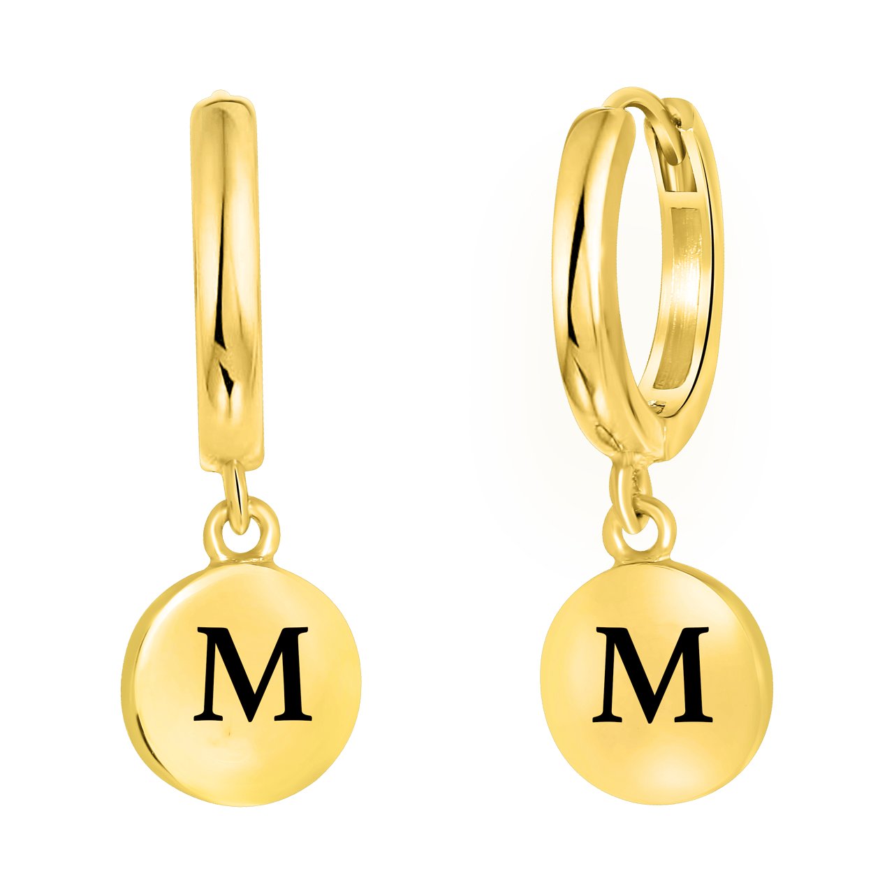 Zilveren goldplated oorringen met letterhanger voor dames
